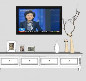 欧式电视柜和挂式电视机SU模型下载_sketchup草图大师SKP模型