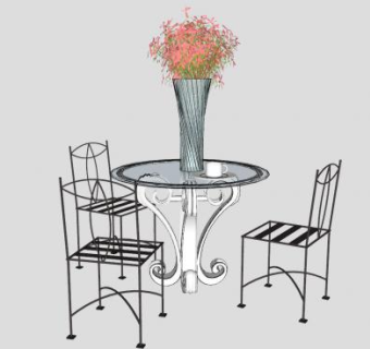 休息阳台桌椅和花瓶SU模型下载_sketchup草图大师SKP模型