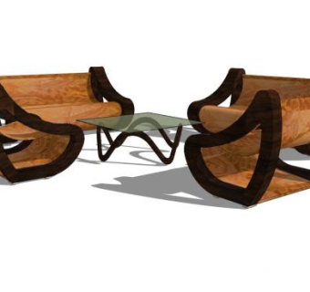 现代木制沙发茶几家具SU模型下载_sketchup草图大师SKP模型