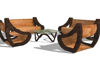 现代木制沙发茶几家具SU模型下载_sketchup草图大师SKP模型