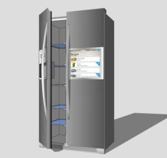 打开的灰色对开门冰箱SU模型下载_sketchup草图大师SKP模型