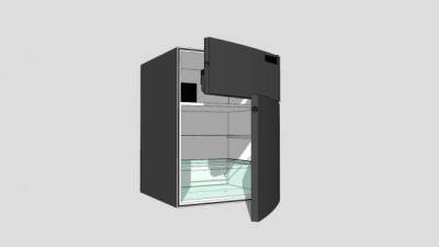 打开的黑色商用冰箱SU模型下载_sketchup草图大师SKP模型