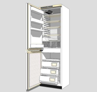 打开的双开门冰箱SU模型下载_sketchup草图大师SKP模型