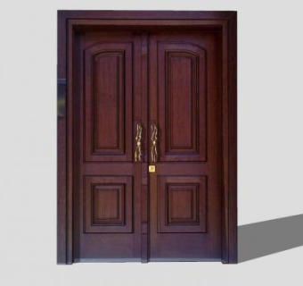 室内木质双开门拉手SU模型下载_sketchup草图大师SKP模型