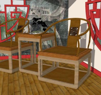 中式元素中式椅子和桌子SU模型下载_sketchup草图大师SKP模型