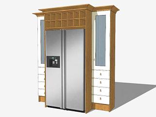 家用对开门电冰箱冰柜SU模型下载_sketchup草图大师SKP模型