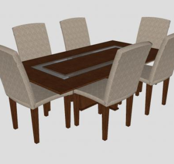 6人座家庭餐桌椅家具SU模型下载_sketchup草图大师SKP模型