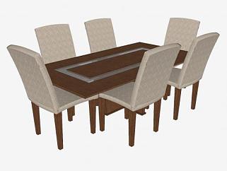 6人座家庭餐桌椅家具SU模型下载_sketchup草图大师SKP模型