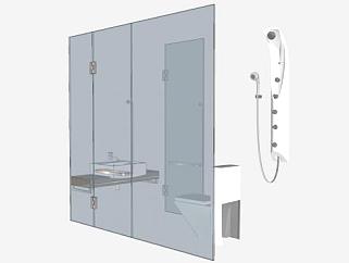 厕所淋浴玻璃门SU模型下载_sketchup草图大师SKP模型