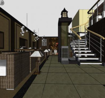 咖啡馆餐厅餐馆室内SU模型下载_sketchup草图大师SKP模型
