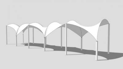 白色张拉膜停车场SU模型下载_sketchup草图大师SKP模型