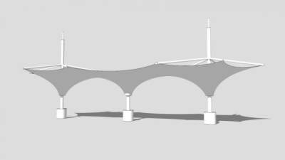 白色创意景观张拉膜亭子SU模型下载_sketchup草图大师SKP模型