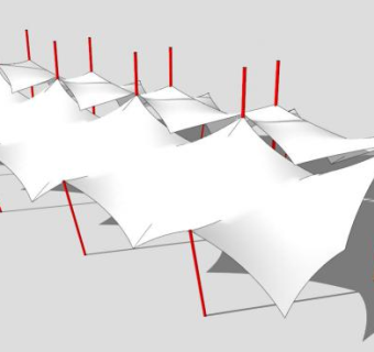 白色遮阳棚张拉膜停车场SU模型下载_sketchup草图大师SKP模型