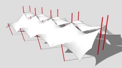 白色遮阳棚张拉膜停车场SU模型下载_sketchup草图大师SKP模型