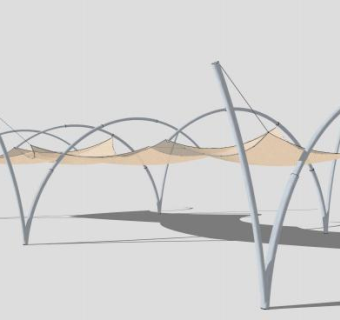 橘色张拉膜车棚SU模型下载_sketchup草图大师SKP模型