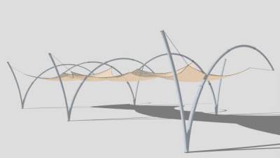 橘色张拉膜车棚SU模型下载_sketchup草图大师SKP模型