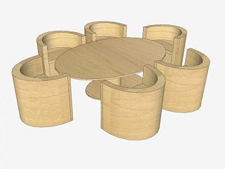 木质现代椭圆形桌椅SU模型下载_sketchup草图大师SKP模型