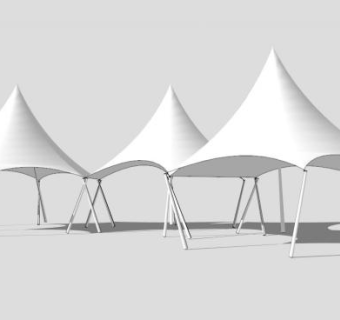 白色伞形张拉膜遮阳棚SU模型下载_sketchup草图大师SKP模型