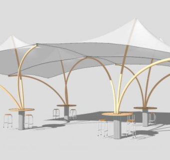 白色伞形张拉膜棚SU模型下载_sketchup草图大师SKP模型
