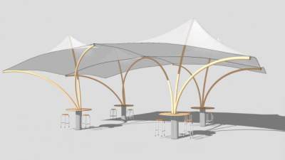 白色伞形张拉膜棚SU模型下载_sketchup草图大师SKP模型