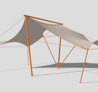 灰橘色张拉膜停车遮阳棚SU模型下载_sketchup草图大师SKP模型