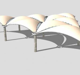 卡其色三角形停车张拉膜SU模型下载_sketchup草图大师SKP模型