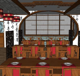 中式餐厅饺子馆SU模型下载_sketchup草图大师SKP模型