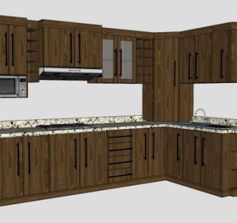 欧式木质厨房橱柜家具SU模型下载_sketchup草图大师SKP模型