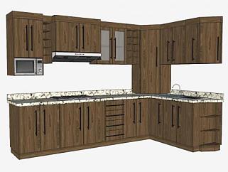 欧式木质厨房橱柜家具SU模型下载_sketchup草图大师SKP模型