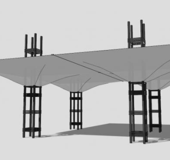 白色大型伞状张拉膜SU模型下载_sketchup草图大师SKP模型