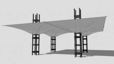 白色大型伞状张拉膜SU模型下载_sketchup草图大师SKP模型