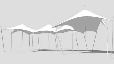 大型伞形白色索膜结构SU模型下载_sketchup草图大师SKP模型