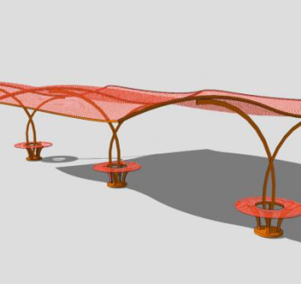 橘红色张拉膜结构SU模型下载_sketchup草图大师SKP模型