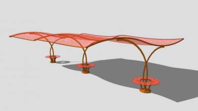 橘红色张拉膜结构SU模型下载_sketchup草图大师SKP模型