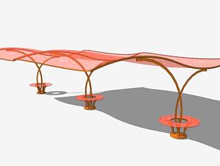 橘红色张拉膜结构SU模型下载_sketchup草图大师SKP模型