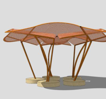 大型橙色伞形张拉膜SU模型下载_sketchup草图大师SKP模型