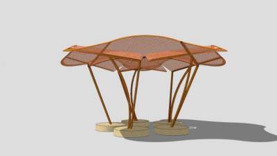 大型橙色伞形张拉膜SU模型下载_sketchup草图大师SKP模型