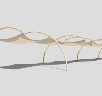 淡橘色张拉膜结构车棚SU模型下载_sketchup草图大师SKP模型