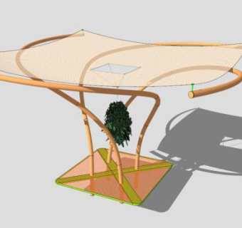 淡橘色景观张拉膜SU模型下载_sketchup草图大师SKP模型