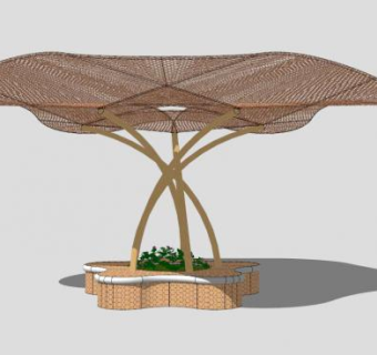 橘红色景观植物张拉膜SU模型下载_sketchup草图大师SKP模型