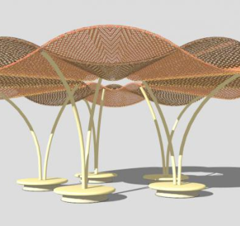 商业街休息区圆形张拉膜SU模型下载_sketchup草图大师SKP模型
