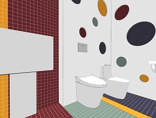 儿童洗手间卫生间<em>厕所</em>空间设计SU模型下载_sketchup...