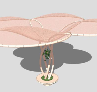 烟粉色遮阳张拉膜SU模型下载_sketchup草图大师SKP模型