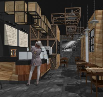工业风格奶茶店SU模型下载_sketchup草图大师SKP模型