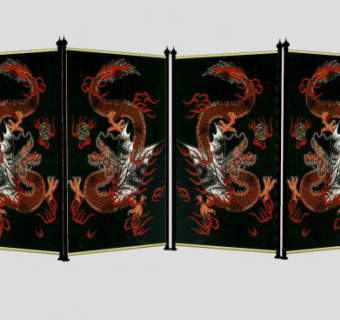 中式飞龙四扇屛SU模型下载_sketchup草图大师SKP模型