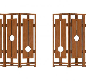 新中式实木屏风SU模型下载_sketchup草图大师SKP模型