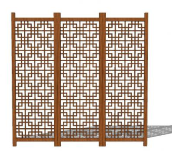 中式实木镂空屏风SU模型下载_sketchup草图大师SKP模型