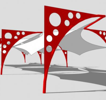 创意张拉膜棚车棚SU模型下载_sketchup草图大师SKP模型