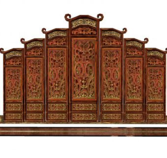 中式雕刻实木座屏SU模型下载_sketchup草图大师SKP模型