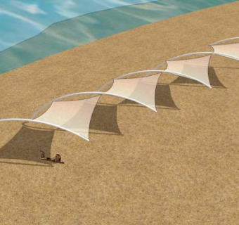 沙滩景观张拉膜SU模型下载_sketchup草图大师SKP模型